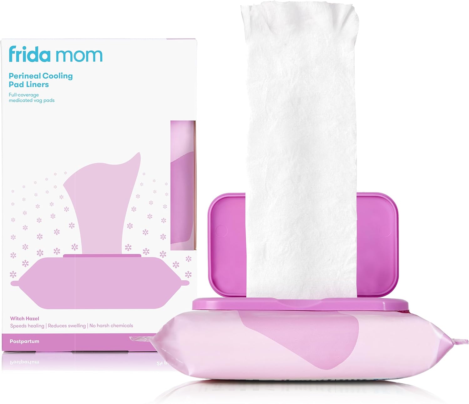 Frida Mom Witch Hazel Perineal Cooling Pad Liners for Postpartum Care, Hospital Bag Essentials for Pain Relief After Birth, Full-Length Medicated Cooling Pad Liners (24ct)