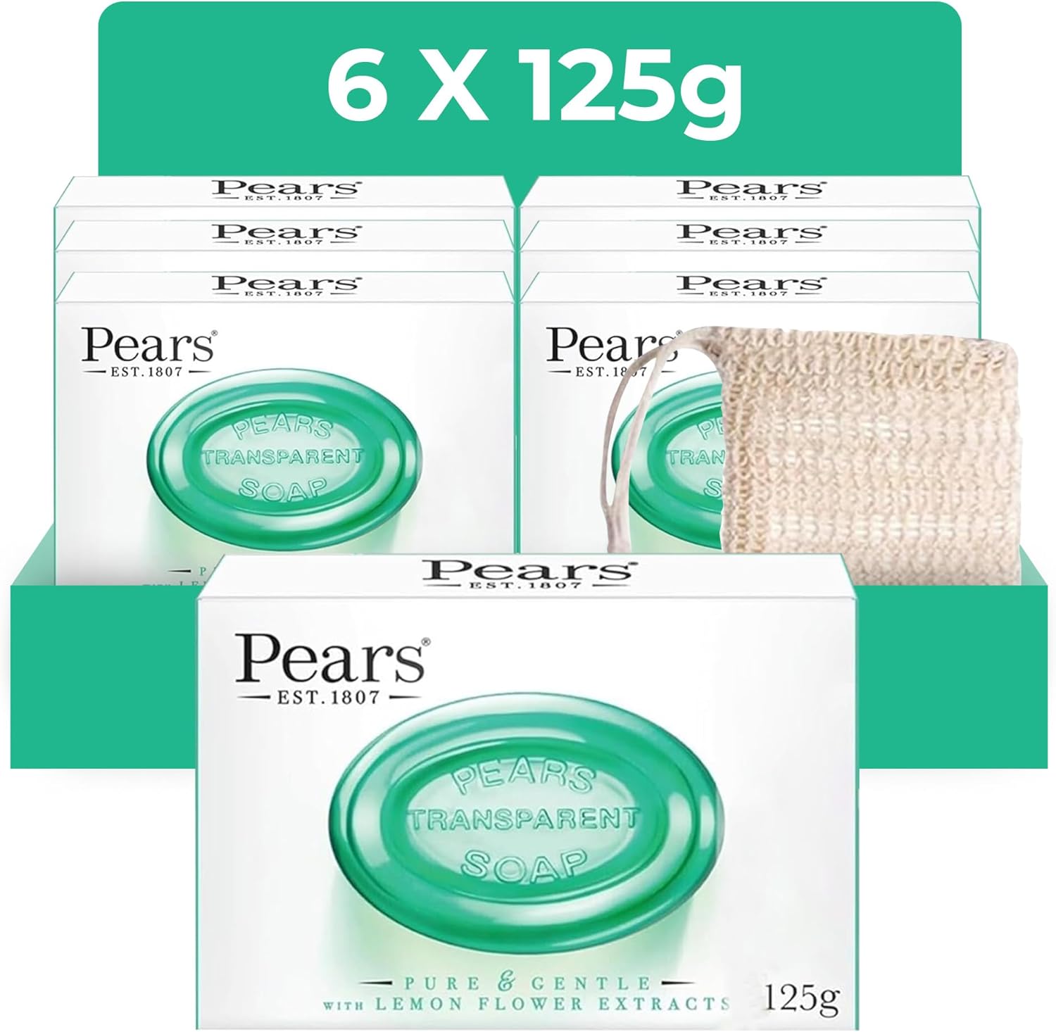 Pears Lemon Soap Bars 125g 6 Pack + 1x Soap Bag