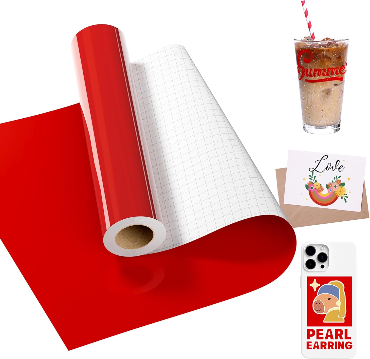 Glossy Red Permanent Vinyl - 12" x 15 FT Red Adhesive Vinyl Roll Compatible with Cricut Machines, Silhouette Cameo for DIY Home Decor, Commercial, Decals and Signs