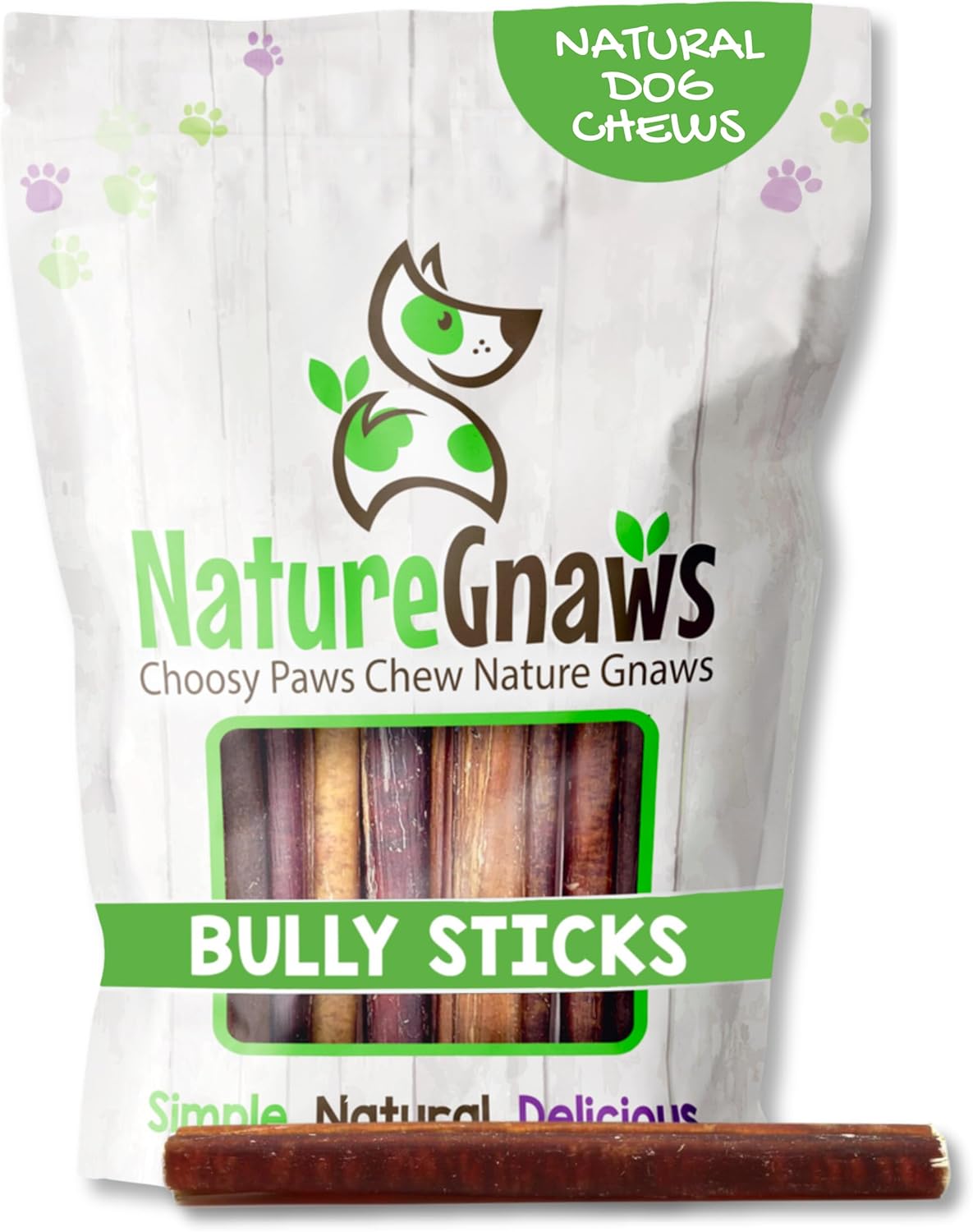 Nature Gnaws Bully Sticks for Large Dogs - Premium Natural Beef Bones - Thick Long Lasting Dog Chew Treats for Aggressive Chewers - Rawhide Free - 6 Inch (10 Count)