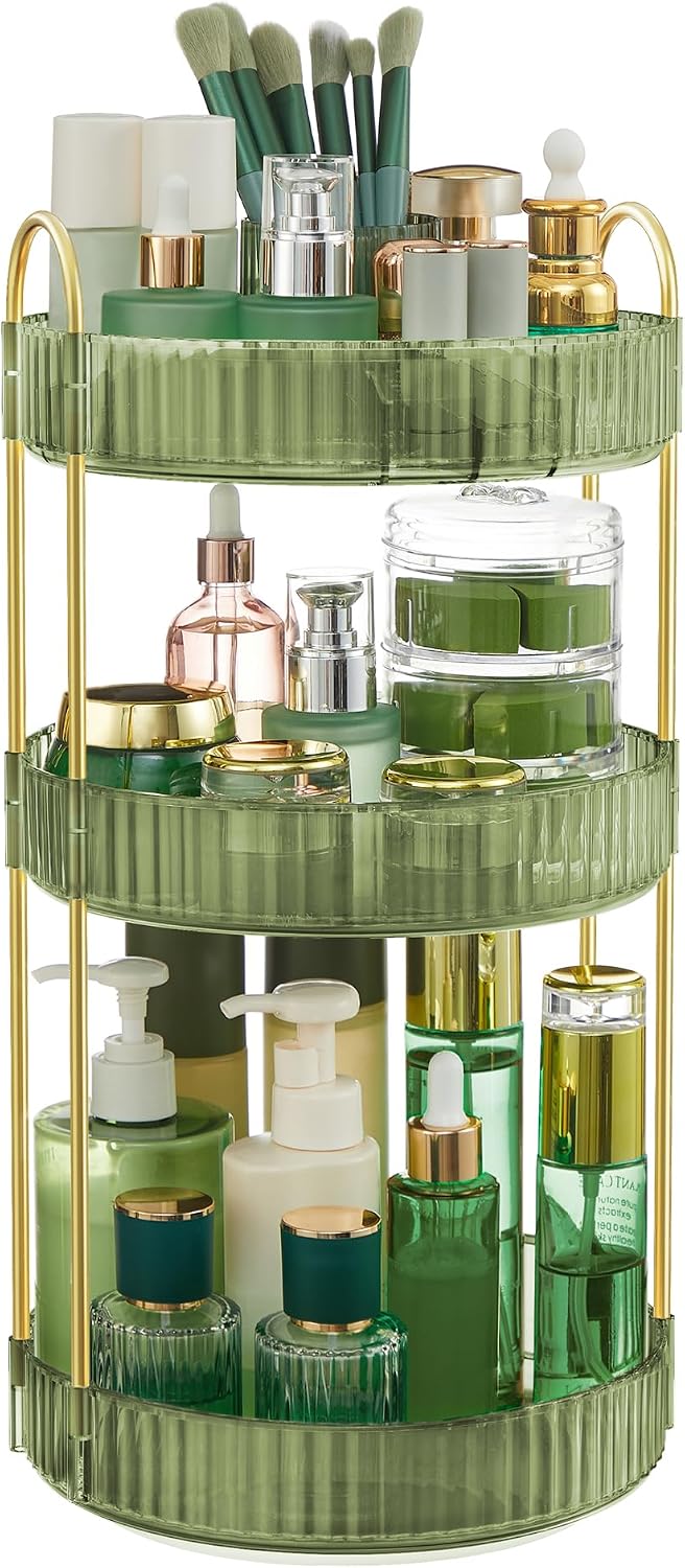 SONGMICS Rotating Makeup Organiser, 3-Tier Round, Vanity Organiser
