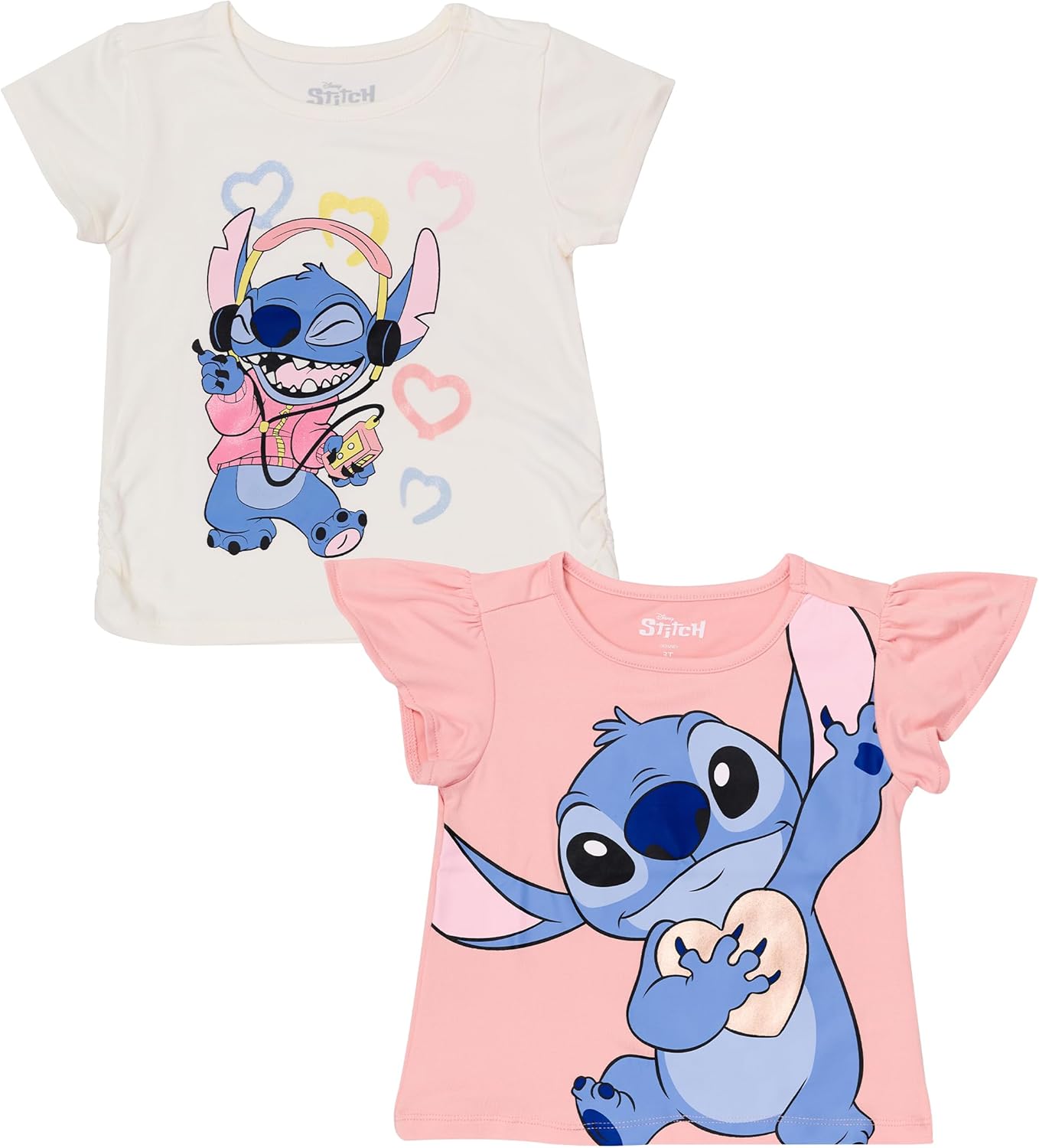 Disney Minnie Mouse & Lilo and Stitch 2-Pack Short Sleeve T-Shirt, Girls Cute Outfits for Toddlers