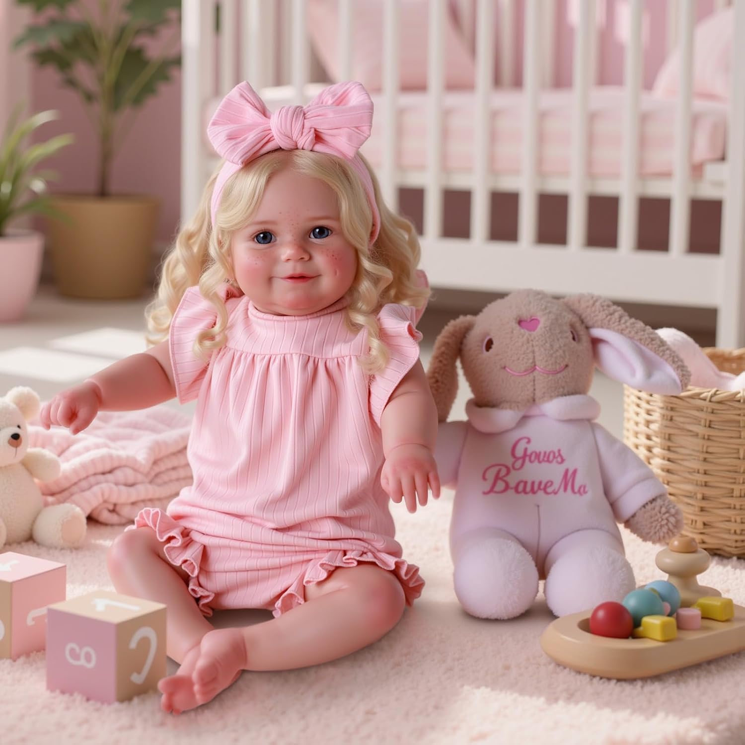 BABESIDE Reborn-Baby Dolls Girl 20 Inch Realistic Toddler Baby Doll Lifelike Handmade Cloth Body Soft Reborn Doll Blonde Hair Sweet Smile with Freckles
