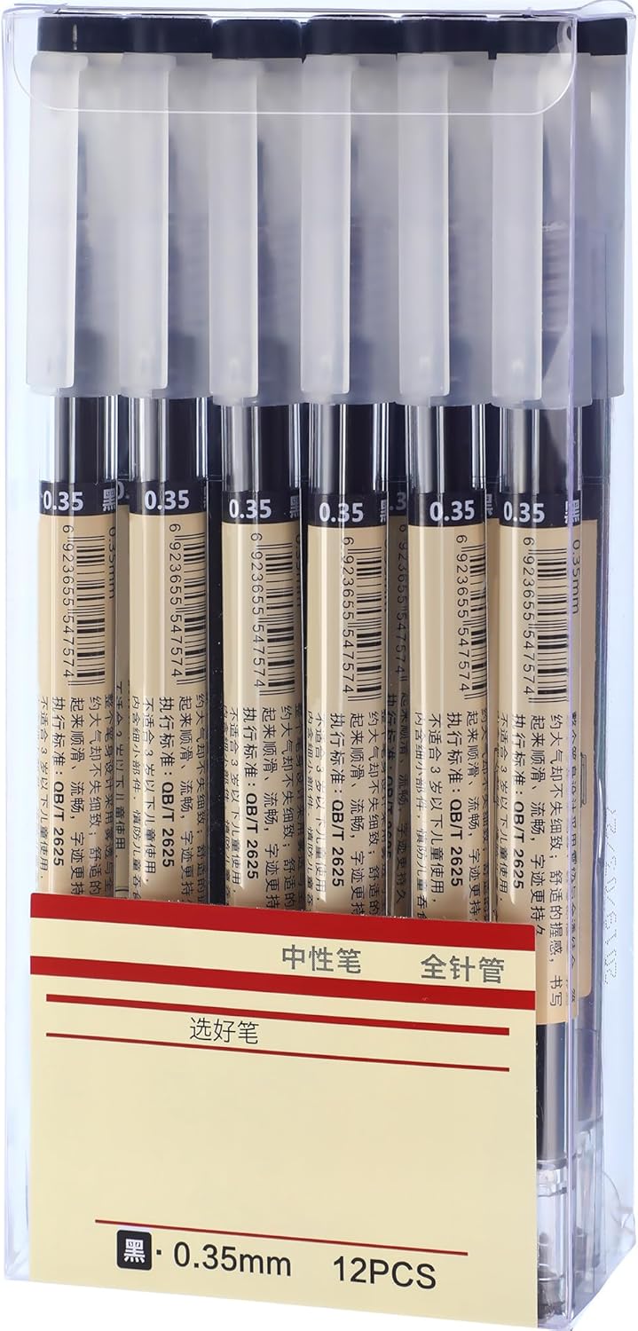 Chinco 12 Pieces 0.35 mm Black Gel Ink Pen Japanese Stationery Extra Fine Chinese Ballpoint Pen for Office School Korean Stationery Supply