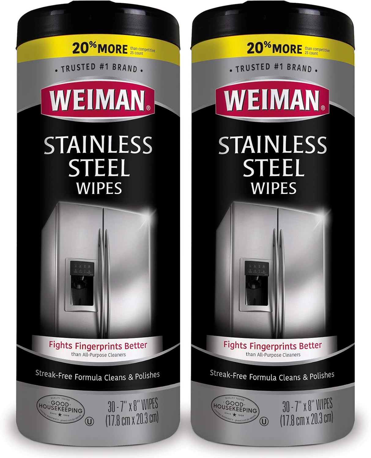 Weiman Stainless Steel Cleaner Wipes (2 Pack) Fingerprint Resistant, Removes Residue, Water Marks and Grease from Appliances - Works Great on Refrigerators, Dishwashers, Ovens, and Grills