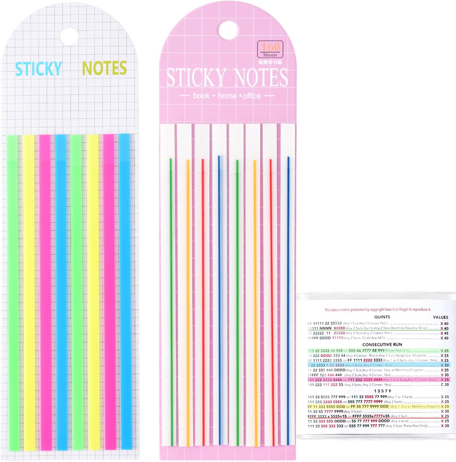 320 pcs Mahjong Card Line Finder Highlighter Tape, Mahjong Line Highlighter Stripe, Transparent Sticky Card Markers Tabs, Mahjong Game Rule Reader, Reusable & No Adhesive Residue (Solid color + Lines)