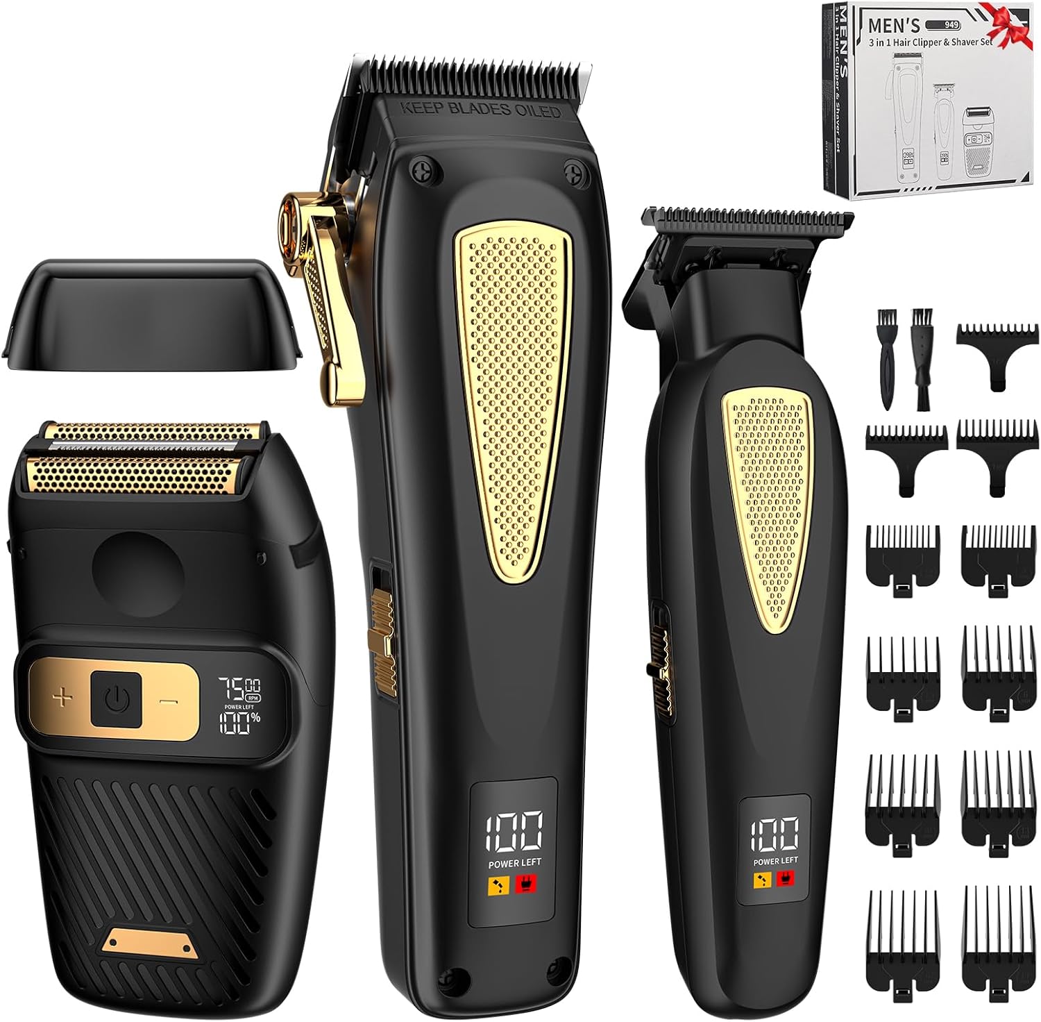 Professional Hair Clippers for Man,Hair Clippers Electric Shavers Razor T-Blade Hair Trimmer, 3 in 1 Cordless Barber Trimmer Bald Shavers LED Display Gifts