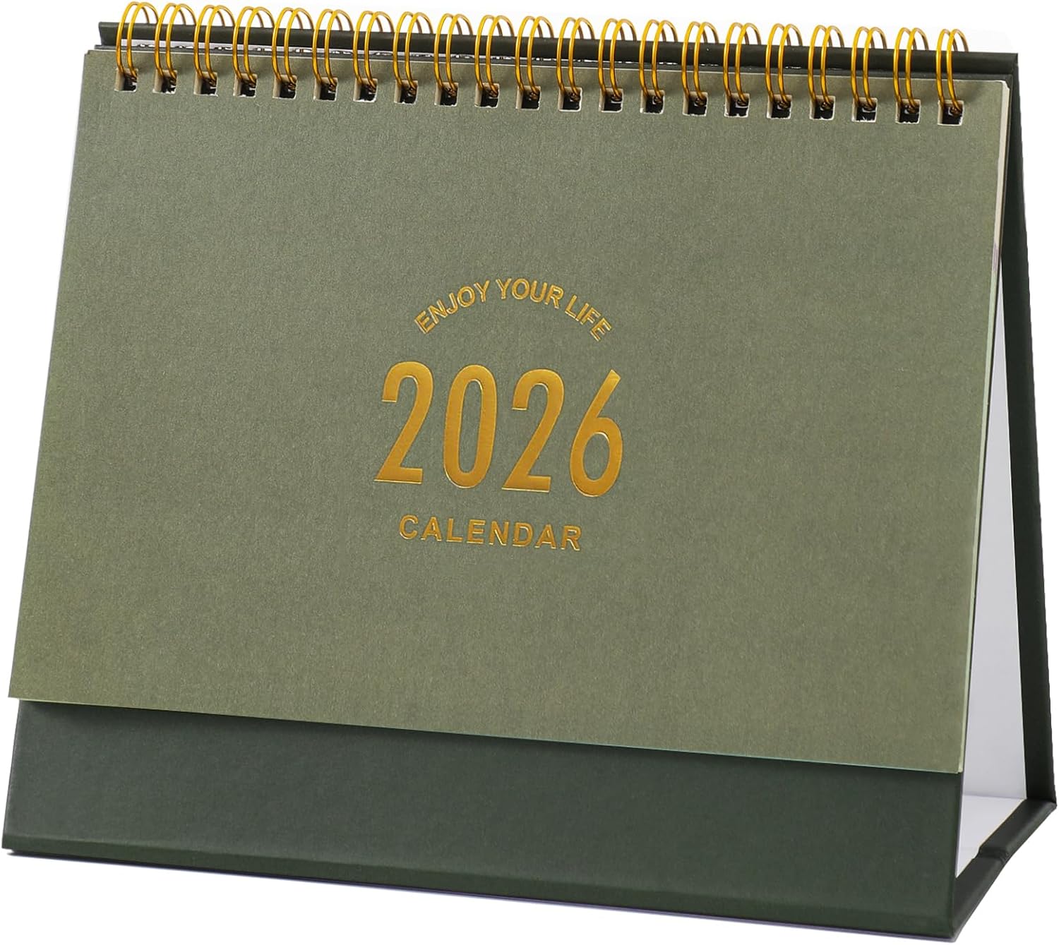 Small Desk Calendar 2025-2026, Standing Flip Desktop Calendar from July 2025 to Dec 2026 - Metal Ring Twin-Wire Binding Monthly Desktop Calendar for Home Office School (Green)