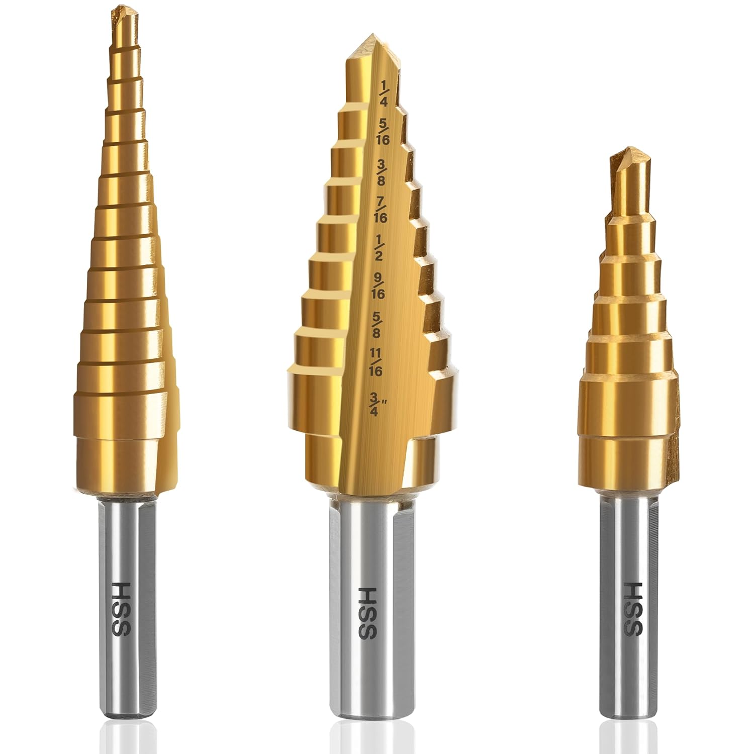 Step Drill Bit Set, 3PCS Titanium High Speed Steel Drill Bits, Step Bits for Metal Aluminium Wood Hole Drilling, Unibit Set for DIY Lovers, 28 Step Sizes (1/8" to 3/4")