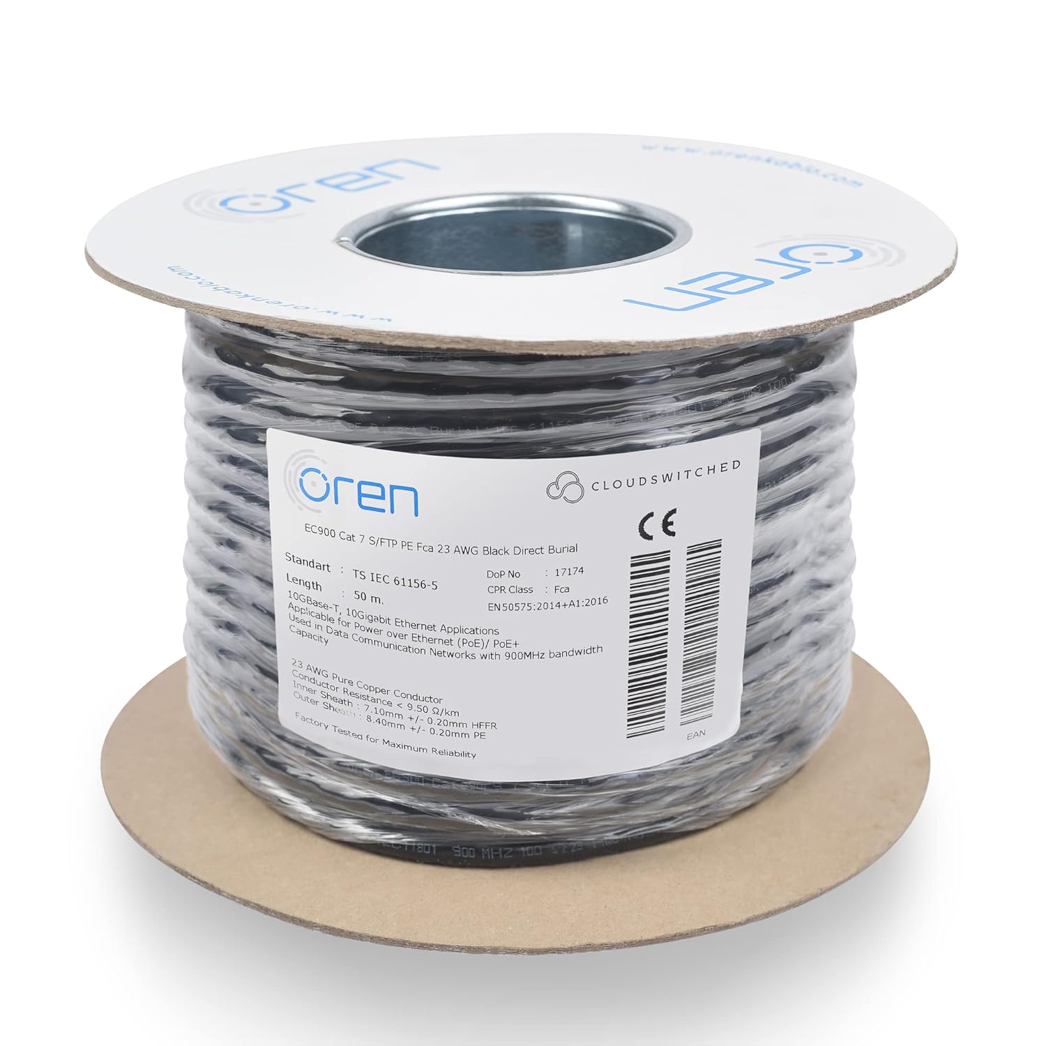 Oren CAT7 Outdoor Ethernet Cable 50m - Direct Burial - 23 AWG Pure Copper Wire - 900 MHz Bandwidth S/FTP Internet LAN Network Cable, Halogen Free, Non-Corrosive – 10GbE High Speed