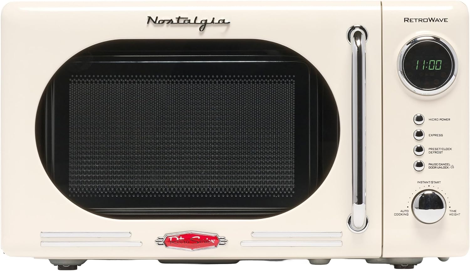 Nostalgia NRMO7IVY6A Retro Compact Countertop Microwave Oven, 0.7 Cu. Ft, Ivory