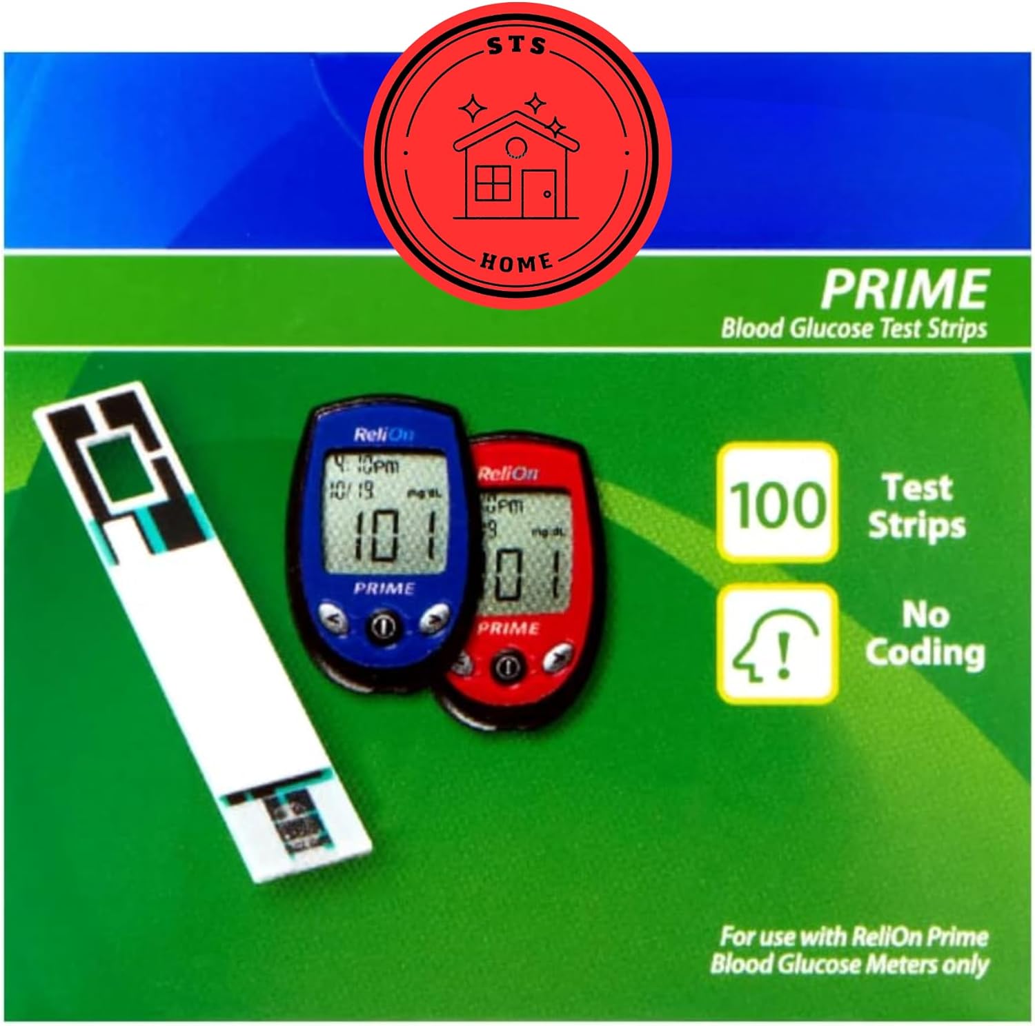 Prime Blood Glucose Test Strips | Blood Glucose Test Strips | Test Strips for Diabetes | Blood Sugar Test Strips | Diabetic Test Strips | Prime Test Strips 100 Count + STS Sticker.