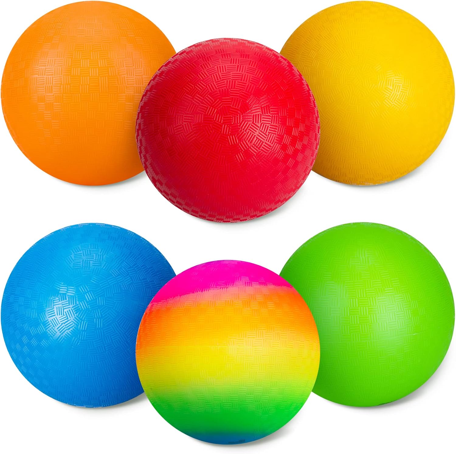 U&C Planet 6/12 Pack of Playground Balls 8.5 Inch Kickballs Set Dodge Ball with Pump Gaga Ball Handball Soft Boucy Balls Kids Rainbow Balls Play Camps School Garden