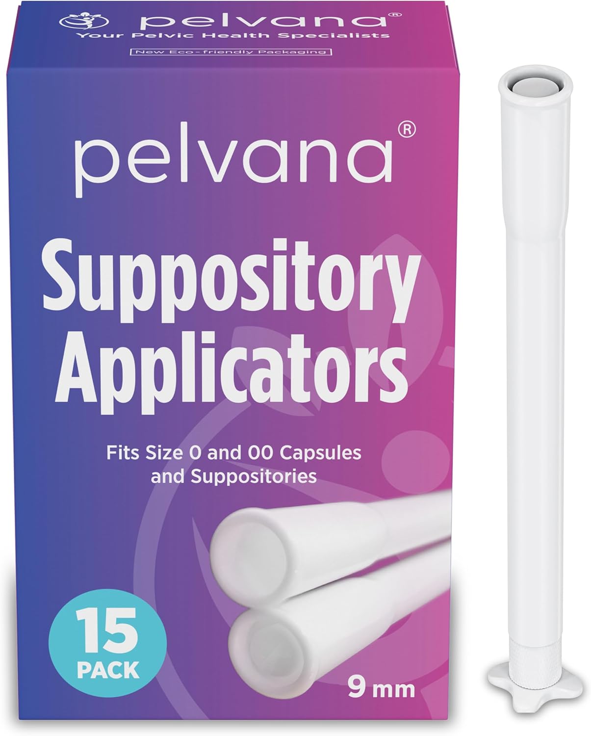 Pelvana Vaginal Suppository Applicators for Women - 15 Individually Wrapped Sterile Applicators, Fits Size 0 & 00 Capsules, Pills, Tablets up to 9mm - Disposable, Rounded Edges, Easy-Grip Handle