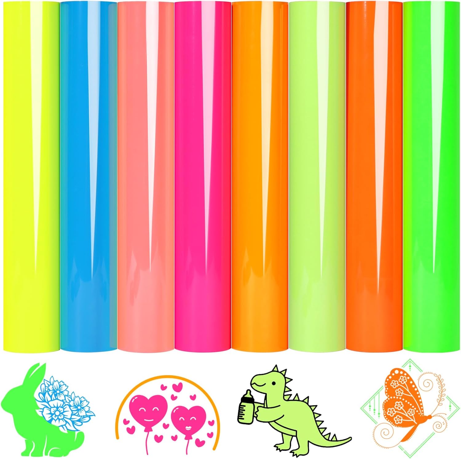 WRAPXPERT Neon HTV Heat Transfer Vinyl 8 Neon Vinyl Assorted Sheets 12x10In Green Neon Iron on Vinyl Neon Pink Heat Press for Tshirts Beautiful Appearance, WX-WPU11-TZ8