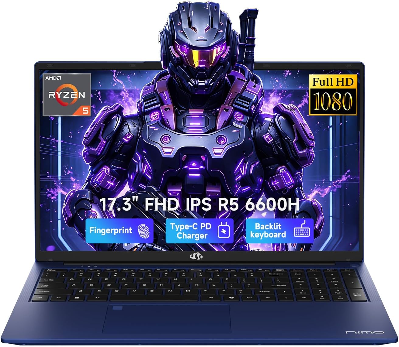 NIMO 17.3" AI-Creator-Laptop, 6-Core AMD R5 6600H 16GB RAM 512GB SSD (Beat i7-1355U up to 4.5GHz) Radeon 660M, FHD IPS 100W Fast PD for Video Editing, Multitasking, Remote Work & Study, 2-Yr Warranty