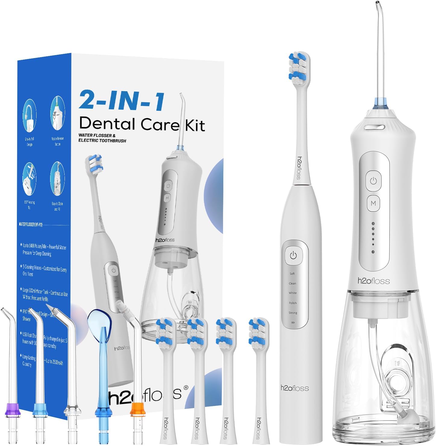H2ofloss Electric Toothbrush and Water Flosser Combo, 2-in-1 Oral Kit