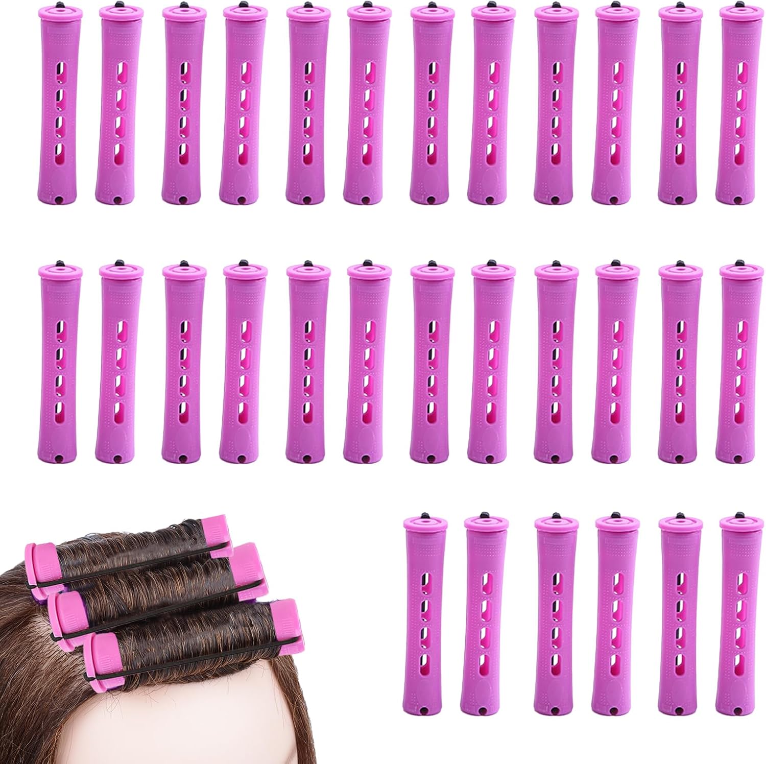 Perm Rods Set,30 PCS 0.75 Inch Medium Size Perming Rods for Short and Long Hair,Perming Kit,Home Perm Kits for Women with Elastic Rubber Band Non-Slip Plastic for Natural Hair