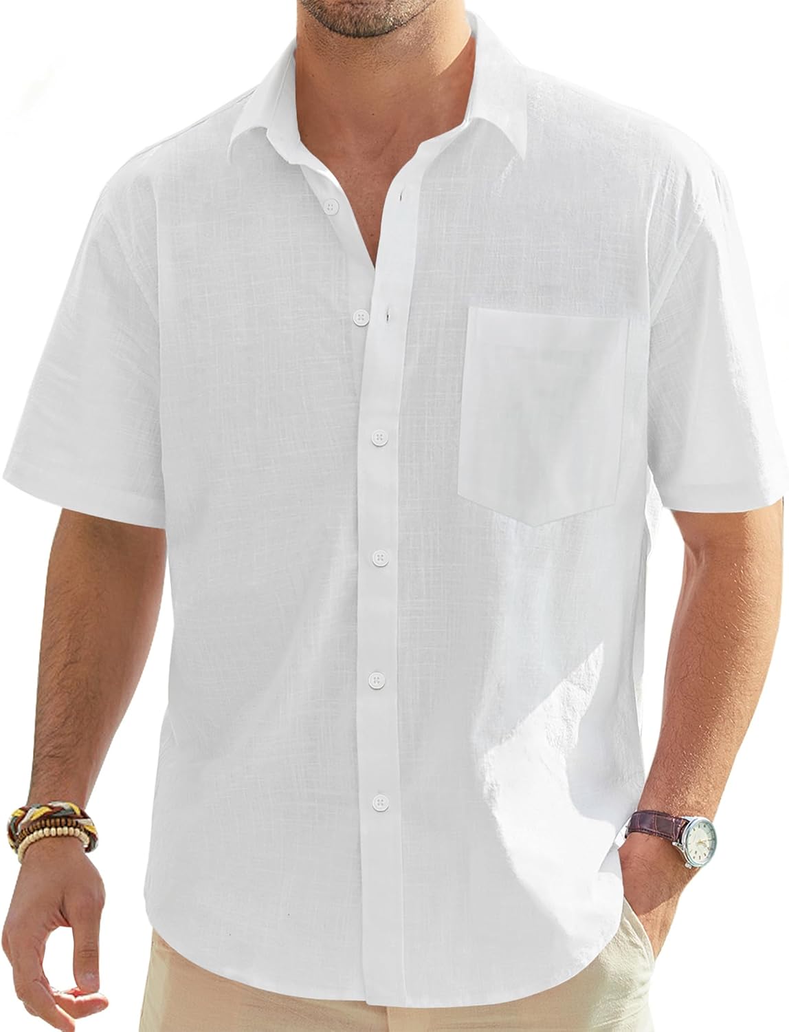 J.VER Men's Short Sleeve Linen Shirt Regular Fit Casual Summer Beach Shirt with Pocket