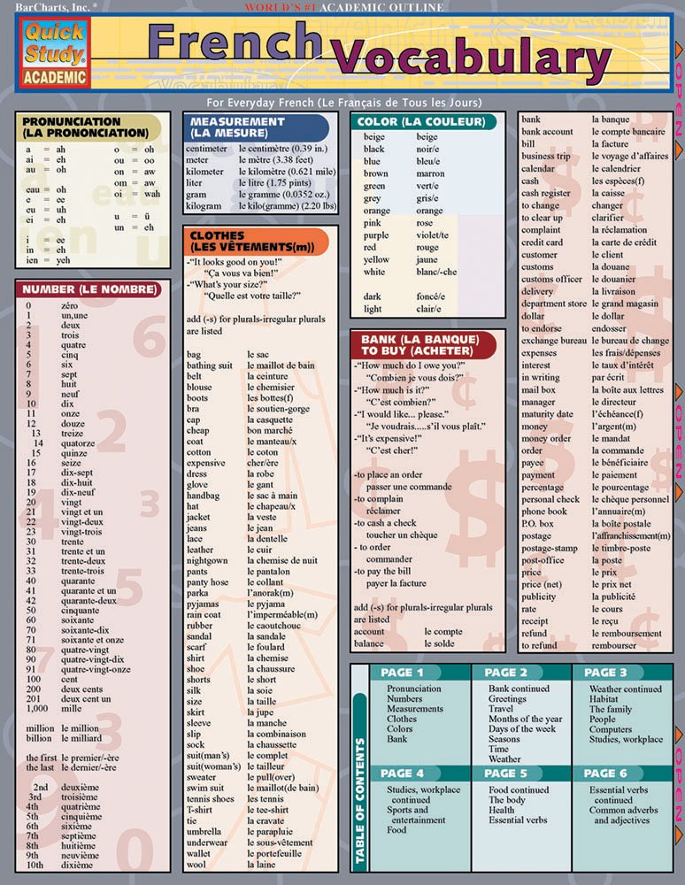 French Vocabulary: QuickStudy Laminated Reference Guide-0