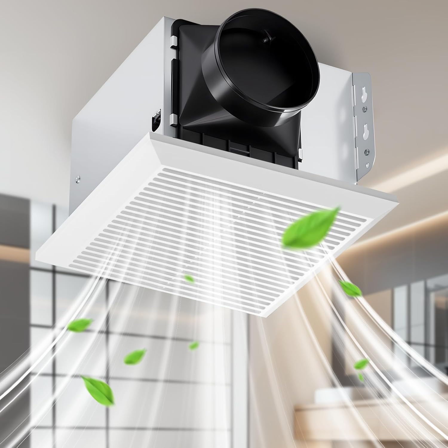 GROWNEER Bathroom Exhaust Fan, 110 CFM 1.0 Sone Bathroom Fan No Attic Access Needed, Ceiling or Wall Mount, 7.68 x 9.25 inch, White