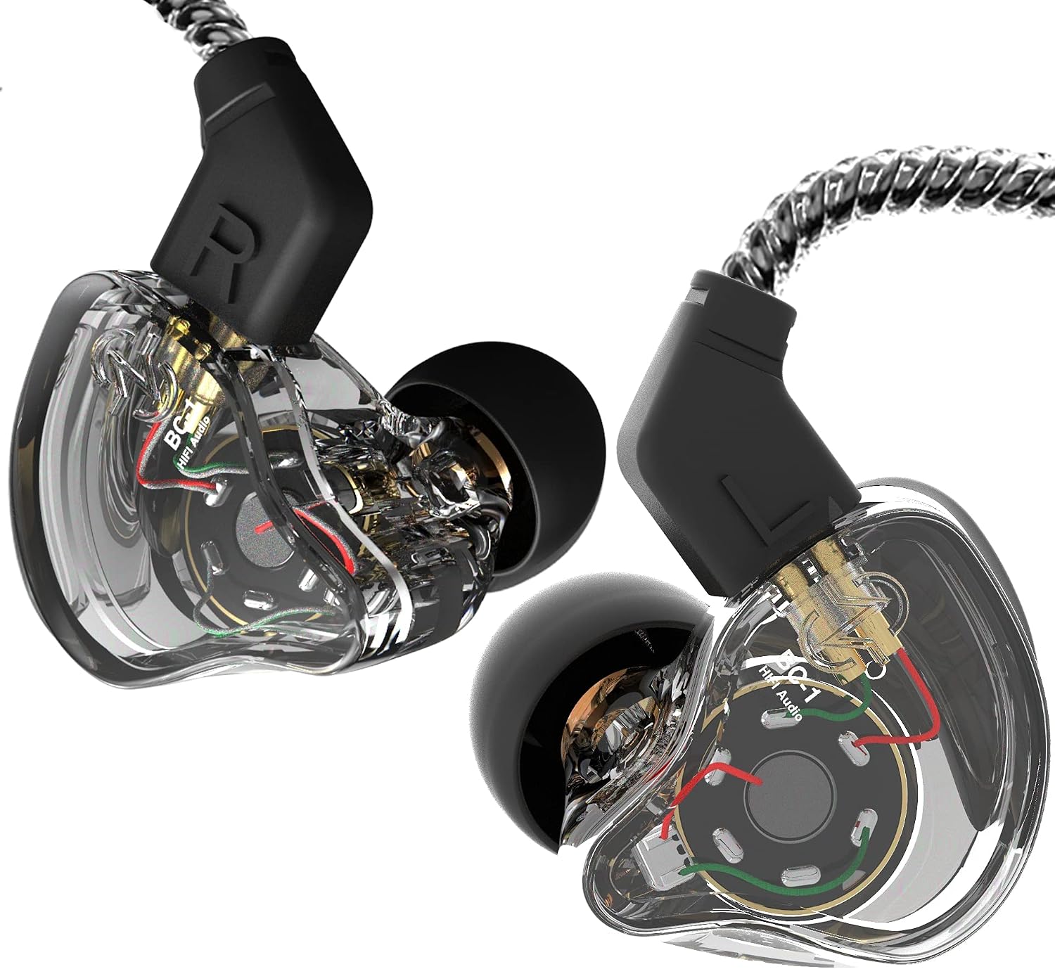 CCZ Yinyoo Melody in Ear Monitors Earphones Headphones Wired Earbuds without Microphone IEM HIFI Bass with 1DD 1BA, Ear fins, 4N OFC Cable for Musicians, Singer, on Stage, Studio (no mic, clear black)