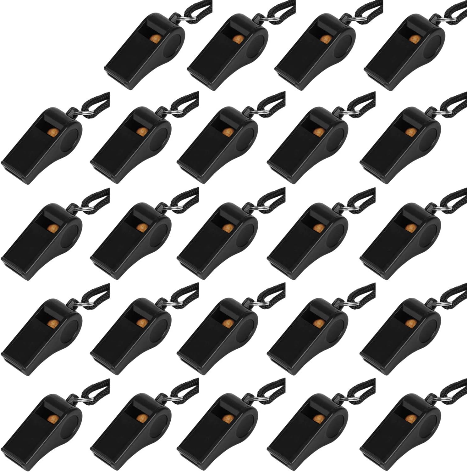 Fya Plastic Whistle with Lanyard, Loud Clear Black Whistles Bulk Great for Coaches, Referees, and Officials
