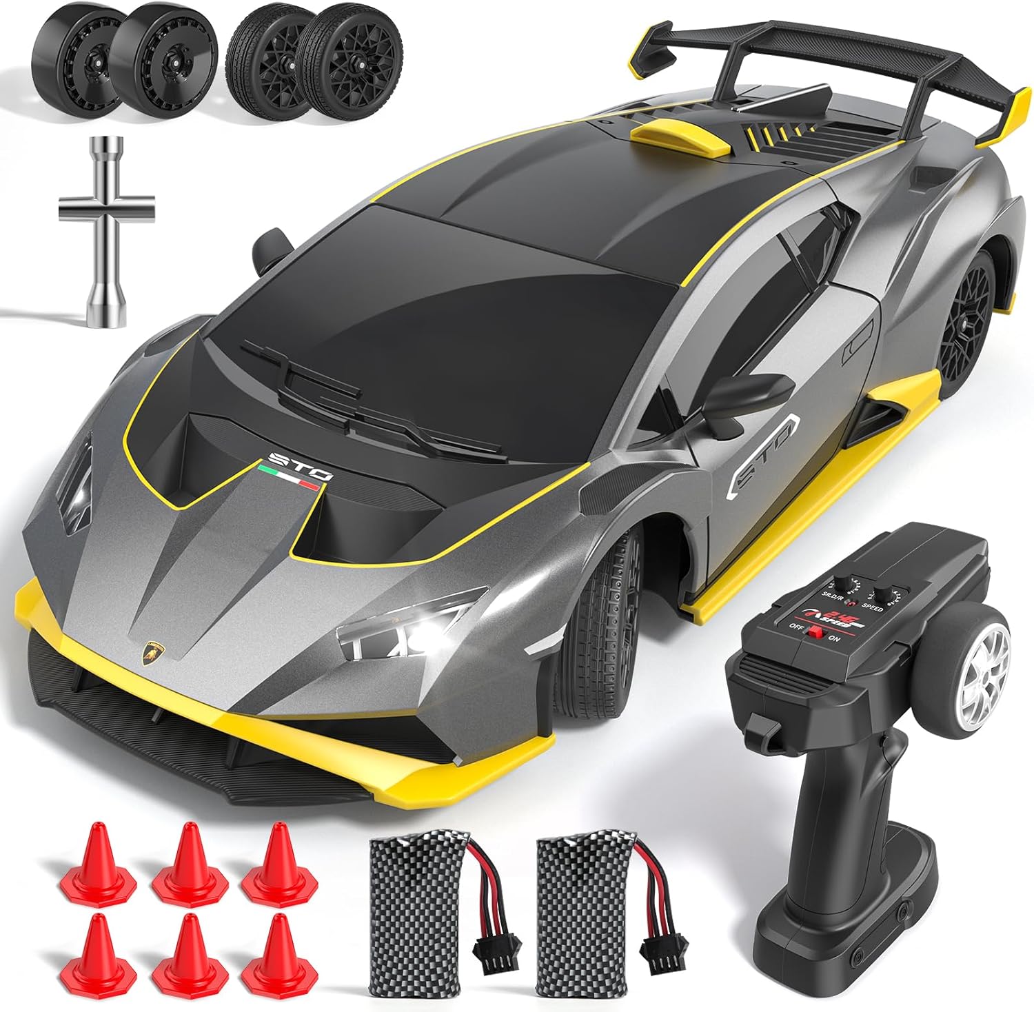 Lamborghini RC Drift Car, 1:18 4WD High Speed Remote Control Drift Cars with Full Proportional Throttle and LED Light, 35 KM/H RC Racing with Speed ​​Adjustment, Boys Toy Gifts Age 6 7 8 9 10 11 12+