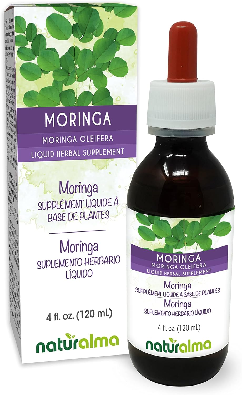 Naturalma Moringa (Moringa oleifera or Moringa Aptera) Leaf Alcohol-Free Tincture - 4 fl oz Liquid Extract in Drops - Herbal Supplement - Vegan