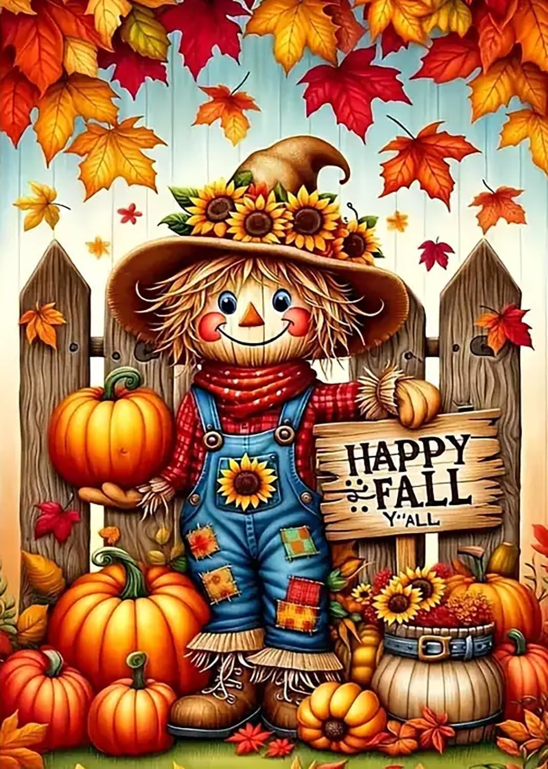 Happy Fall Scarecrow Diamond Painting Kits for Adults, 5D Pumpkin Diamond Art Kits for Adults Beginners, DIY Full Round Drill Diamond Dot Painting Gem Art Kits for Adult,Home Wall Decor 11.8x15.7 Inch