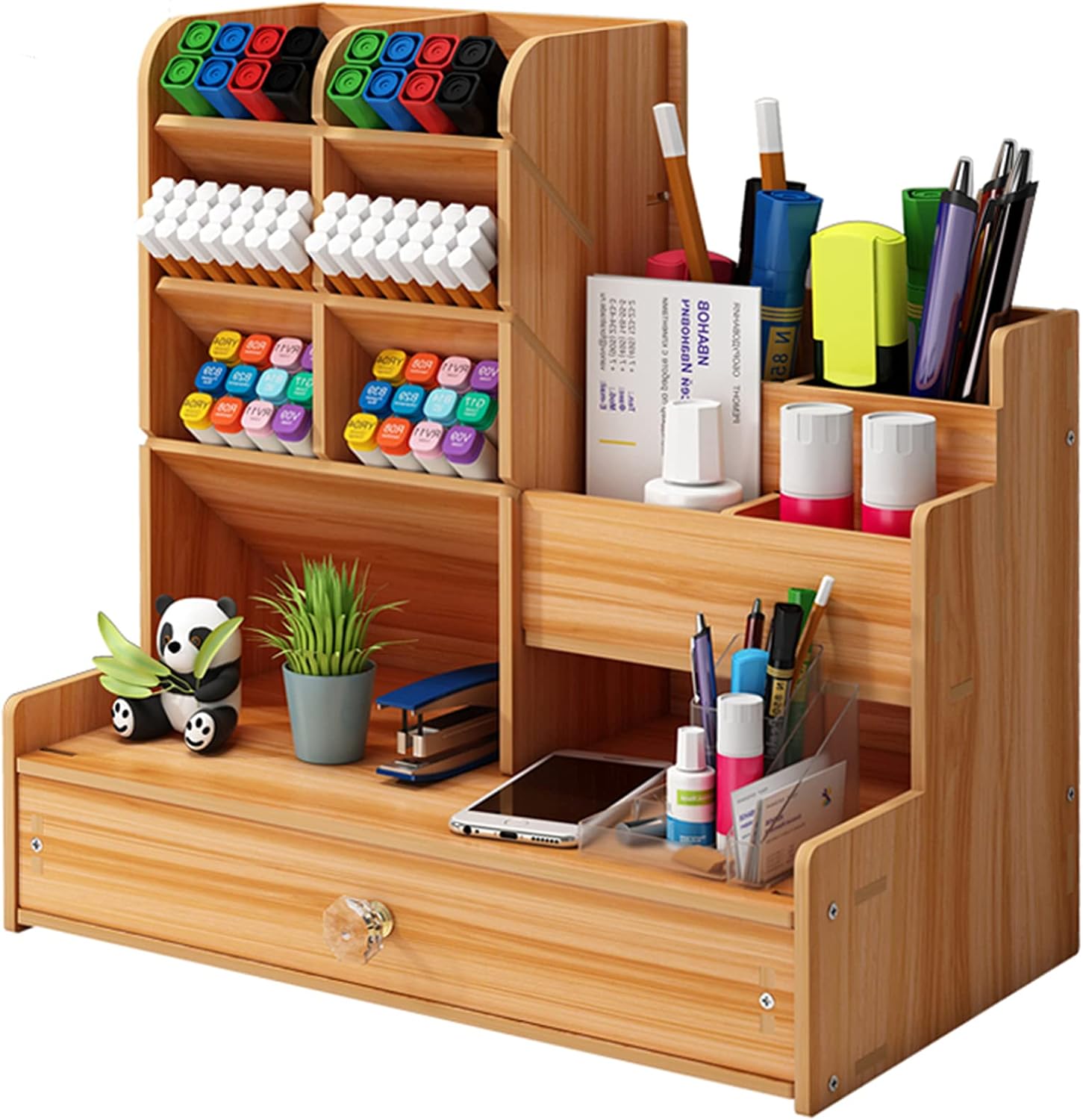 Marbrasse Upgraded Wooden Pencil Holder, Pen Organizer for Desk, Easy Assembly, Art Supply Organizer, Desktop Stationary Organizer (Cherry)