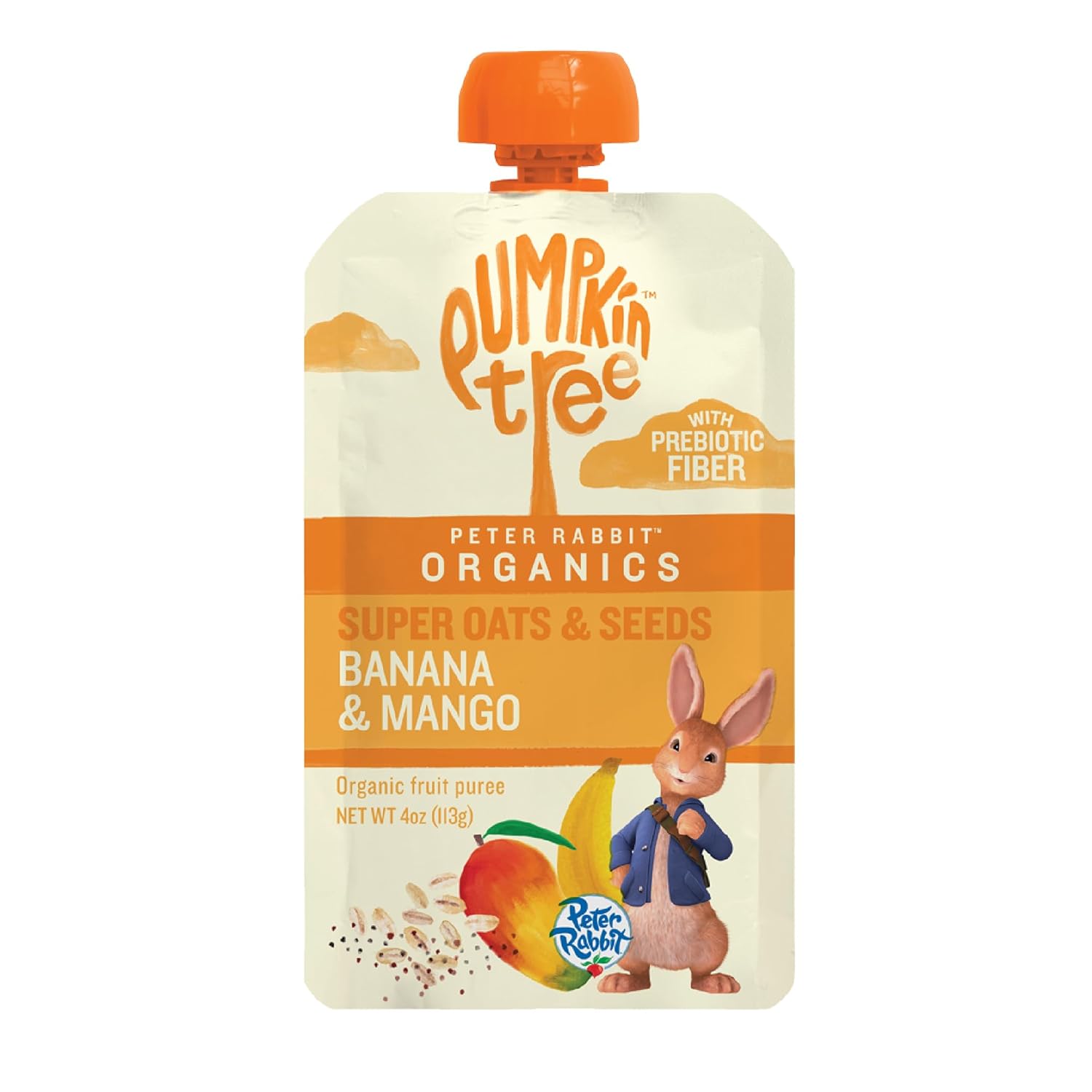 Pumpkin Tree Peter Rabbit Organics Super Oats & Seeds, Puree Squeeze Pouch, Banana & Mango, 4 Ounce (Pack of 10)