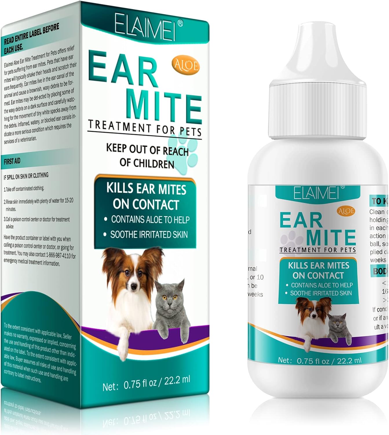 NIFEISHI Ear Mite Treatment for Dogs and Cats, Ear Yeast Infection Treatment, Dog and Cat Ear Drops Soothes Itchy Ears, Reduces Swelling, Otitis, Odour, Pain & Inflammation, 0.75 fl.oz