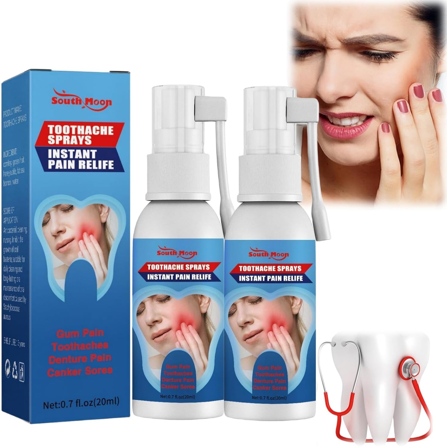 Instant Toothache Relieving Spray - Toothache Pain Relief,Effective Herbal Dental Pain Relief, Portable & Moisturizing Treatment for Fast Freshening & Long-Lasting Comfort,2 PCS