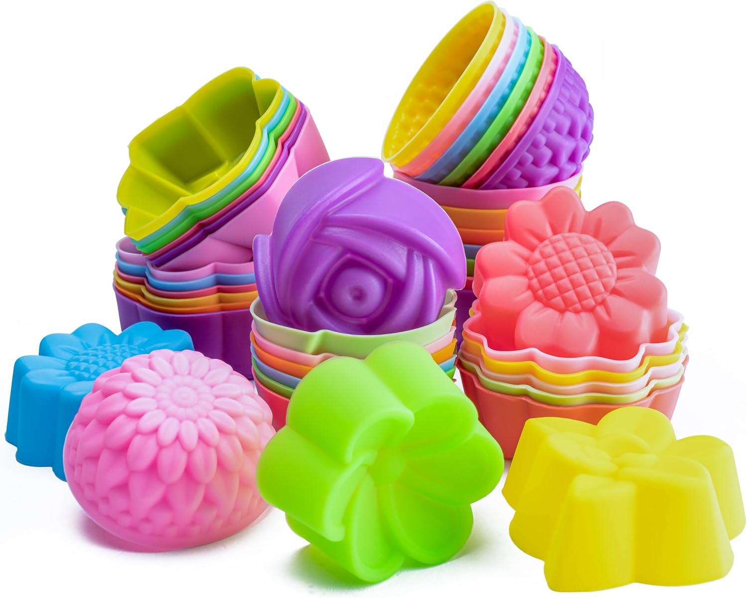 R HORSE Mini Size Silicone Molds, 2 inch Multi Flower Shapes Baking Cups