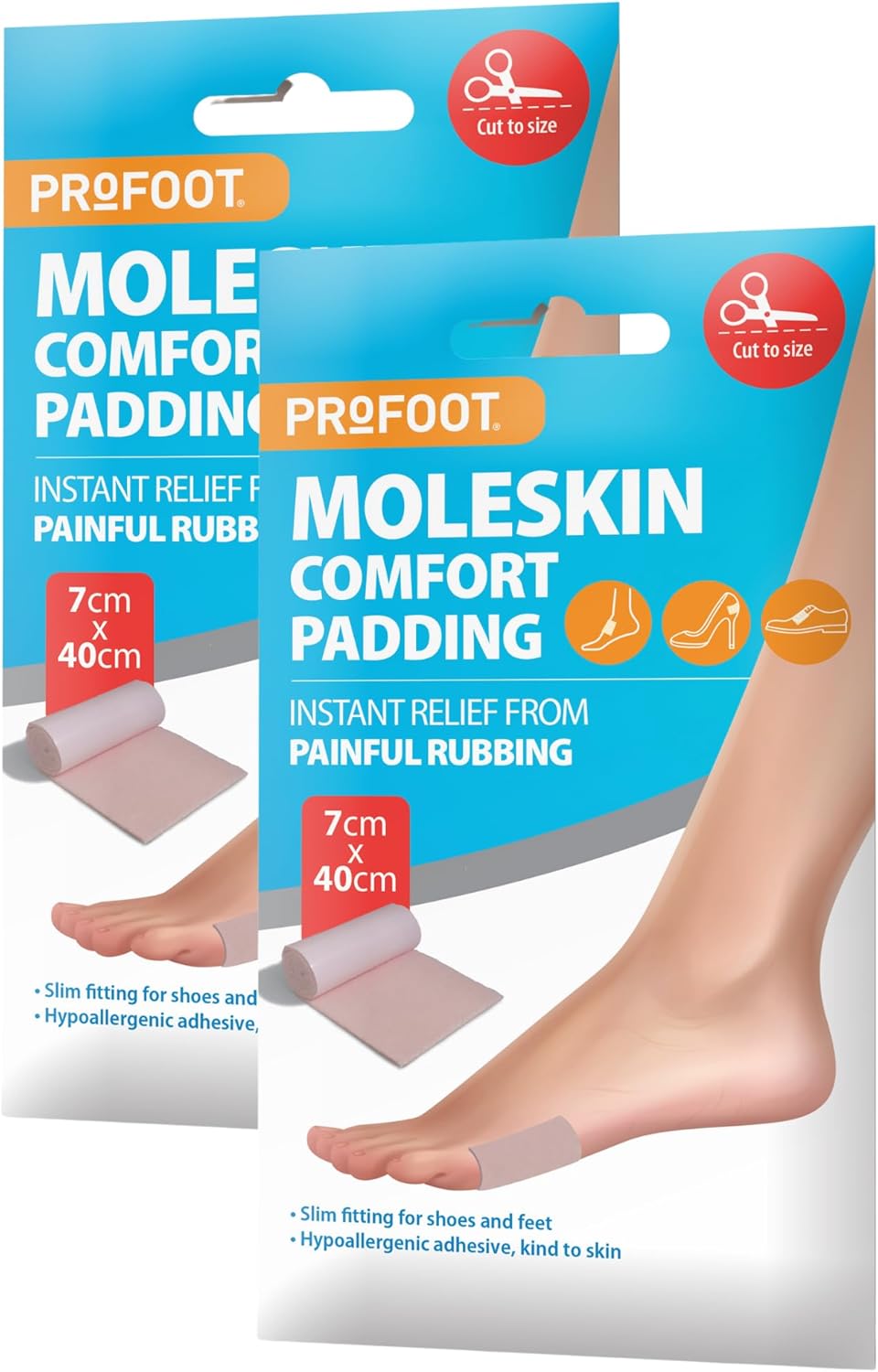 Profoot Moleskin Roll - Instant Relief for Painful Rubbing - Ideal for Blister Prevention, Bunions, Calluses and Foot Discomfort - Hypoallergenic and Waterproof - (2 Pack)