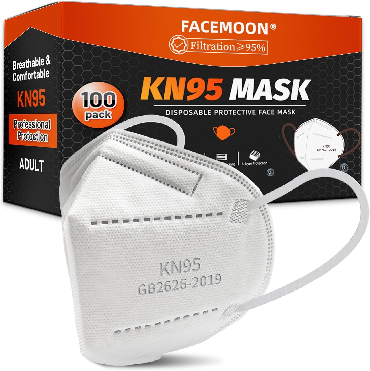 KN95 Face Mask Disposable Adults - 100 Pack Adjustable KN95 Mask 5 Layer Protection Breathable Comfortable Respirator Women Men KN95 Face Mask Individually Wrapped