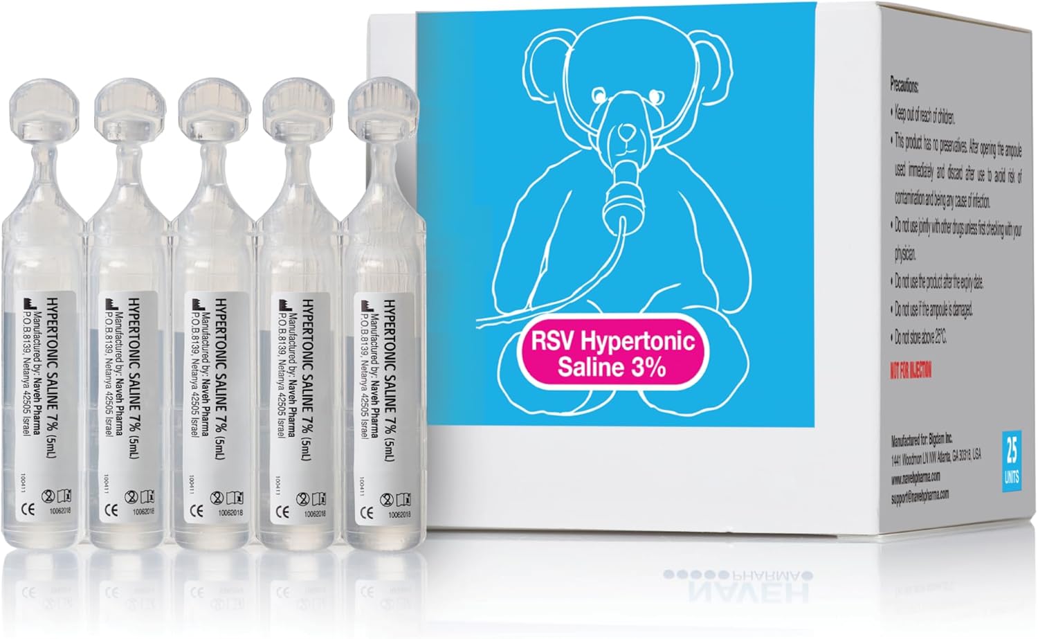 NAVEH PHARMA RSV Hypertonic Saline 3% Nebulizer Diluent for Inhalators Machine Kids & Adults Clear Congestion from Airways & Lungs Albuterol Solution (25 Sterile Saline Bullets of 0.17 Fl Oz)