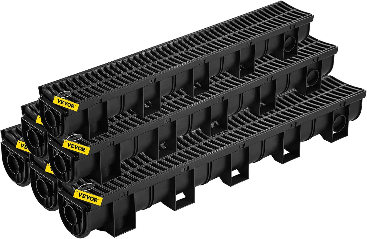 VEVOR Trench Drain System with Plastic Grate, 5.9x5.1-Inch HDPE Channel Drainage for Garden, Driveway - 6 Pack