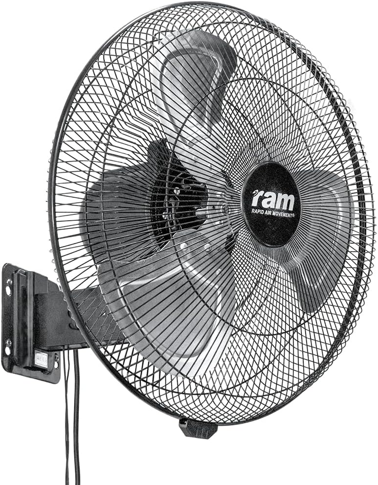Ram 18 inch Wall Mounted Hanging Oscillating Air Circulator Pull Cord Fan For Home Office Greenhouses Gym Bedroom