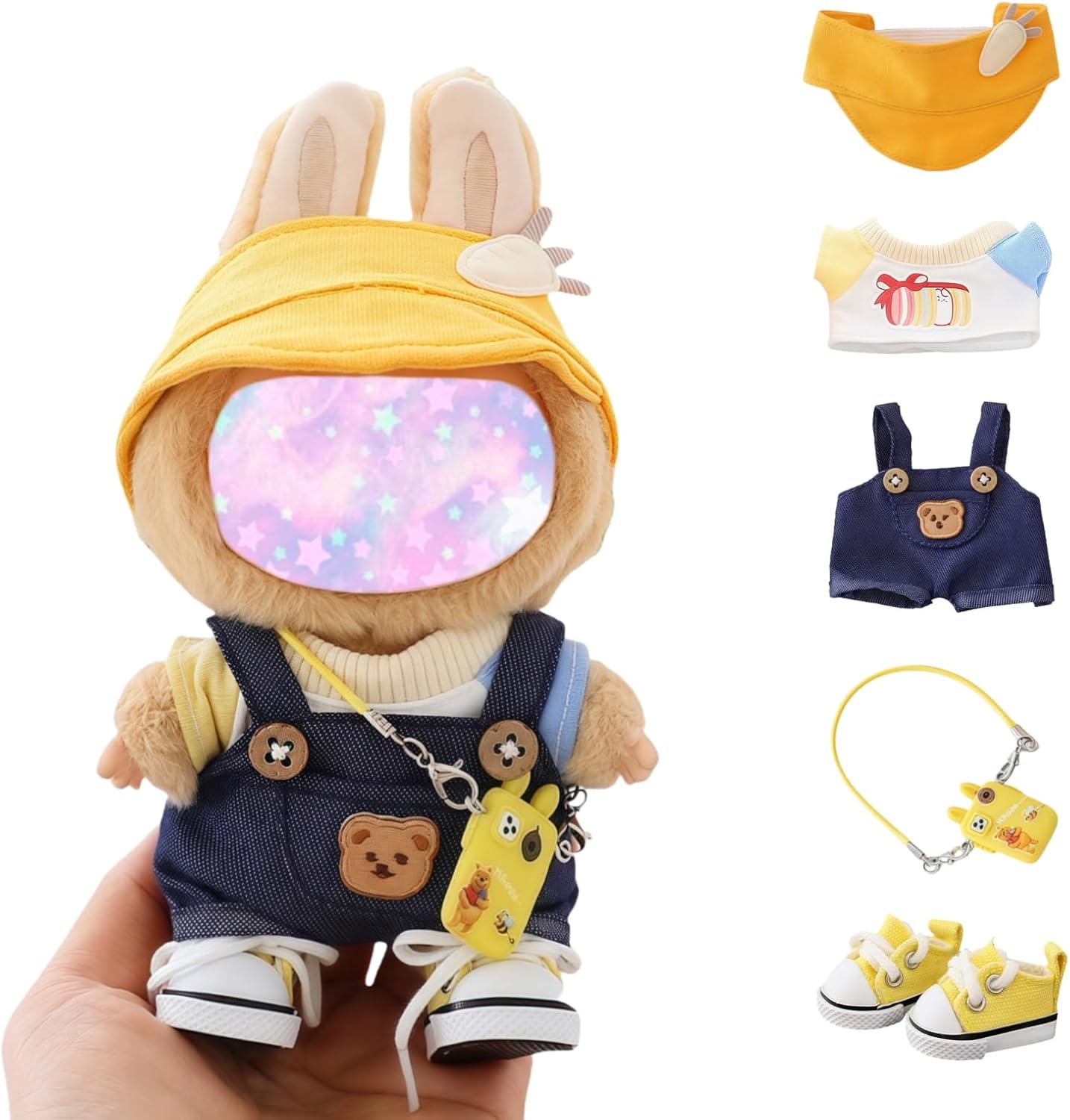 17cm Doll Clothes Set, 5 Pieces Dress Overalls Outfit Set for 6.7inch Doll Suit, Cute Fashion Hat & Clothes Accessories for 1st/2nd/3rd Gen Dolls Play & Display