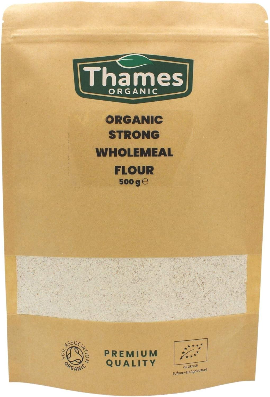 Organic Stoneground Wholemeal Bread Flour-Certified Organic, Non-GMO, Vegan, No Additives, No Preservatives, Resealable Bag by Thames Organic 500g