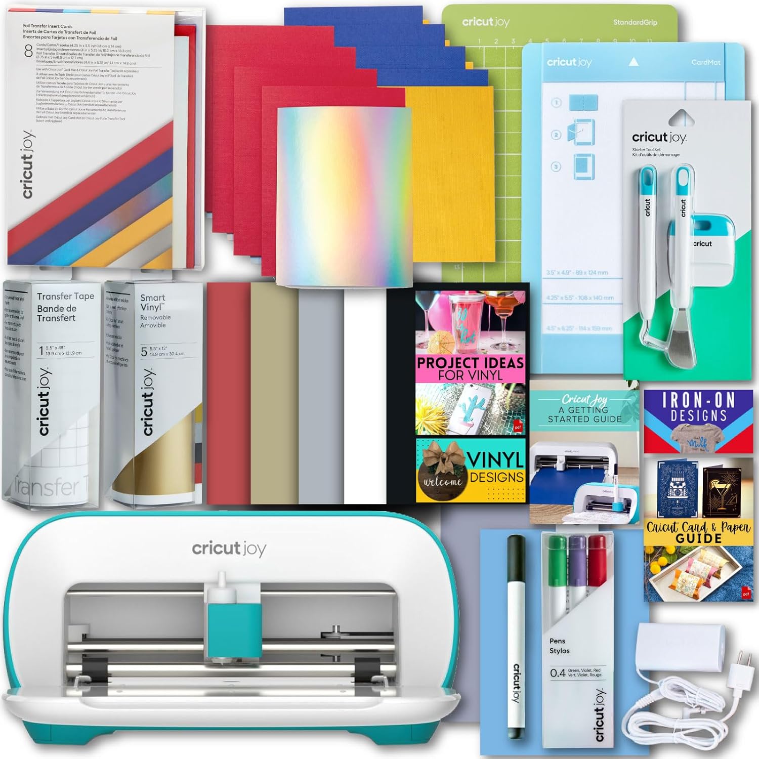 Cricut Joy Machine with Card Kit, Sampler Smart Vinyl Roll, Cutting Mats and Tool Set Bundle - Compact Tool for DIY Craft Projects and Decals, Beginner Craft Cutting Machine with Starting Materials