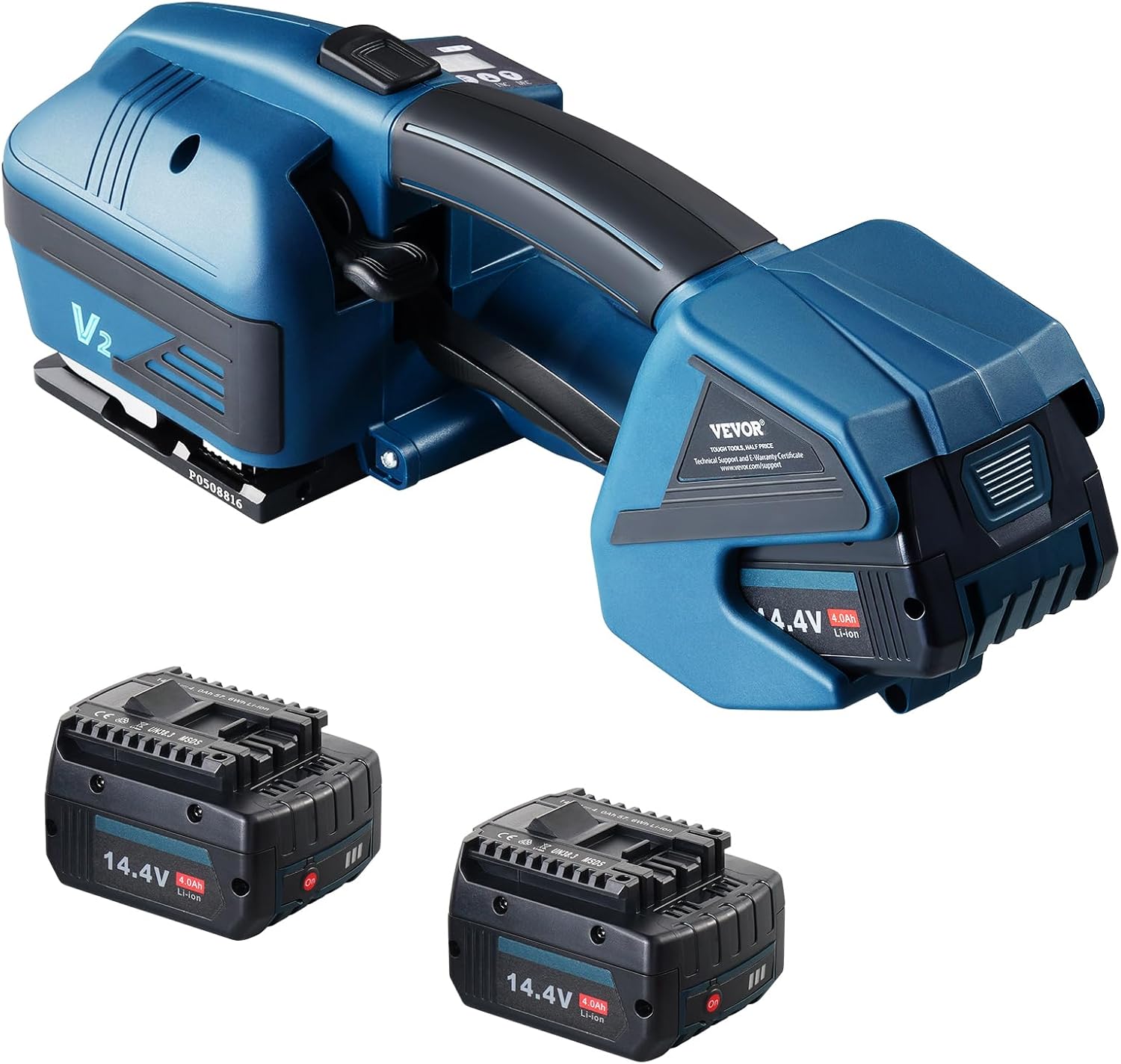 VEVOR Electric Strapping Machine, for 0.35"-0.63" PP PET Straps, Portable Electric Banding Tool with Digital Display, 2 x 4000mAh Battery Powered Automatic Strapping Tool for Packaging Box Pallet