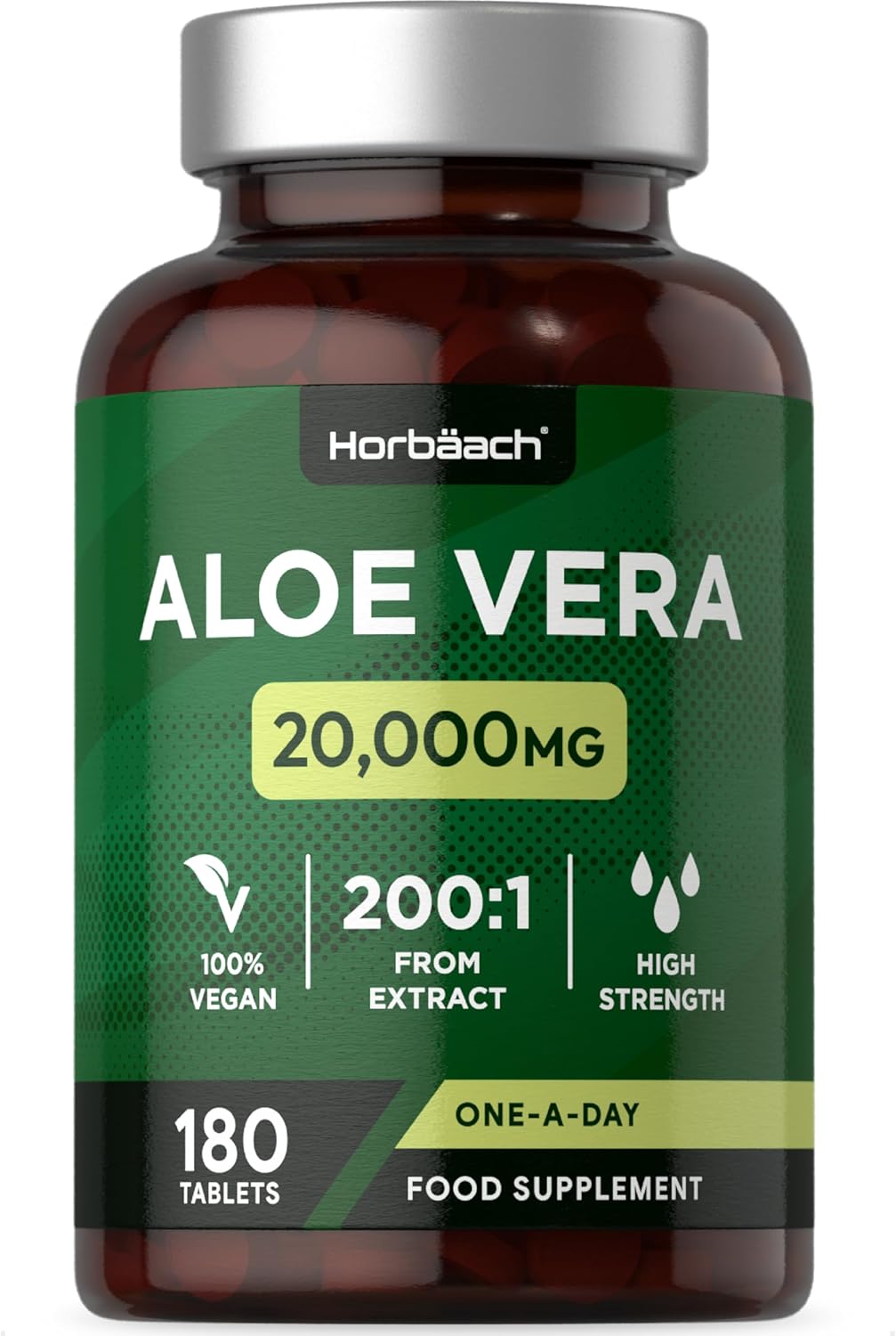 Aloe Vera Tablets 20,000mg | High Strength One-A-Day Formula | 180 Count | Suitable for Vegetarians & Vegans | by Horbaach
