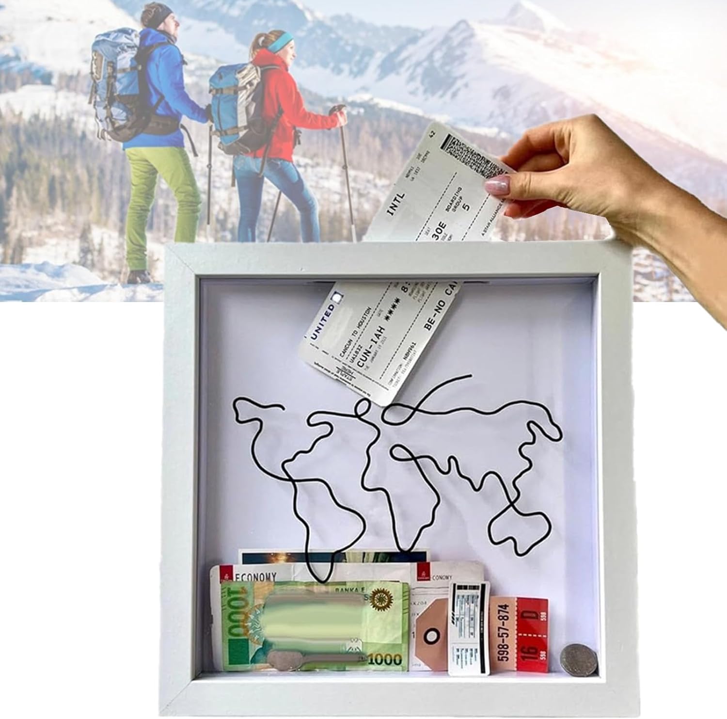 Adventure Archive Box - Large Size Travel Memory Storage Box with Shadow Frame and Ticket Slot (30x30cm)
