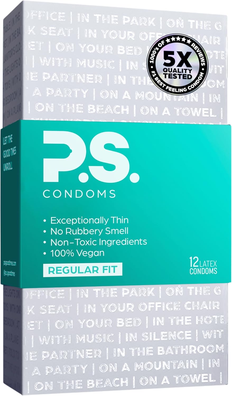 PS Condoms Exceptionally Thin Latex Condoms for Men - Odorless and 100% Vegan - Ultra Thin Lubricated Condom - 40% Thinner and Transparent - 12 Pack