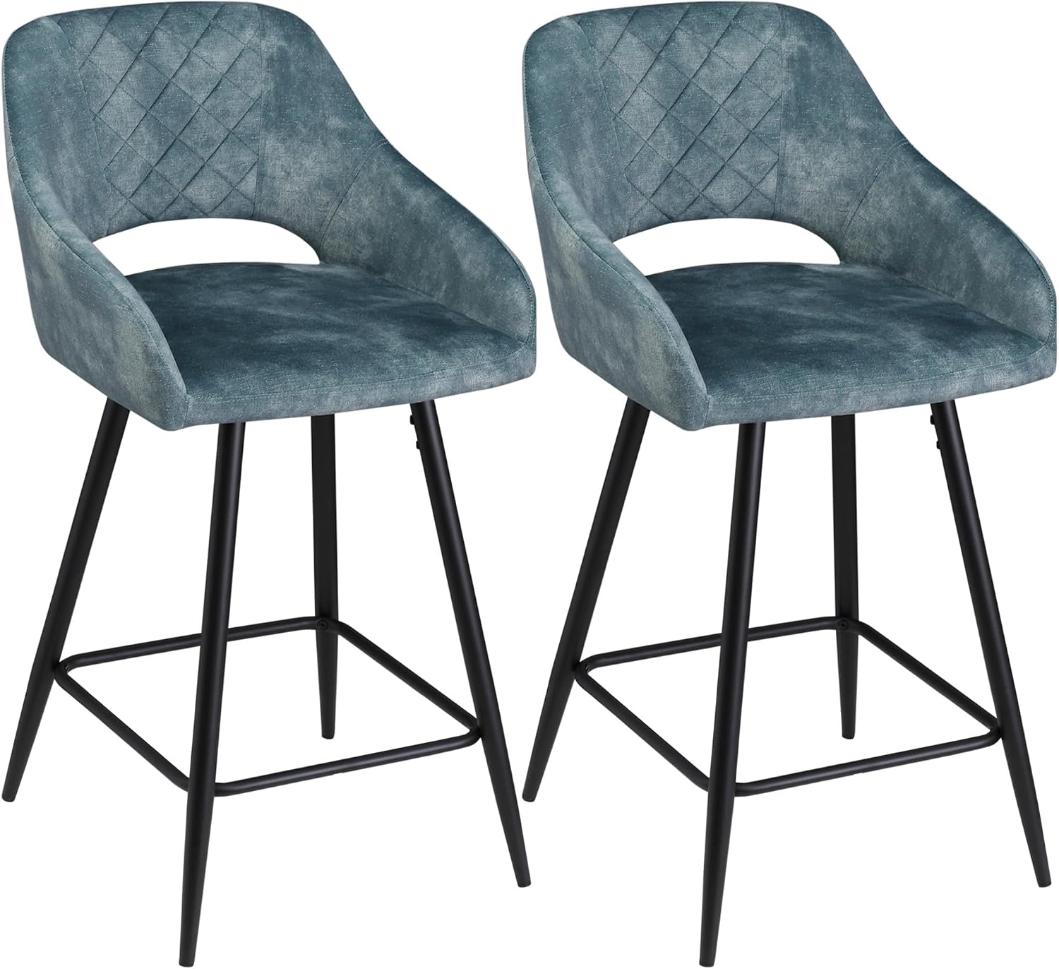 HOMCOM Bar Stools Set of 2 Velvet-Touch Fabric Counter Height Blue
