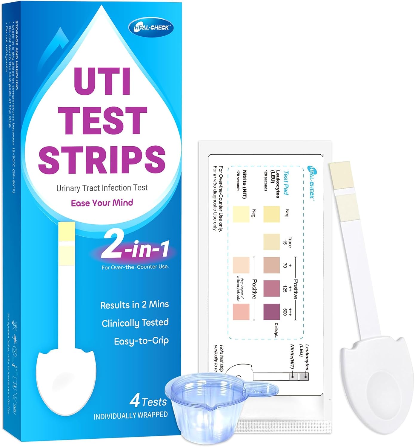 4 Pack UTI Test Strips, Urinary Tract Infection Test Kit for Women, Accurate Result in 2 Minutes, Monitor Bladder Health at Home, Clinically Tested, Easy to Grip, Individually Wrapped