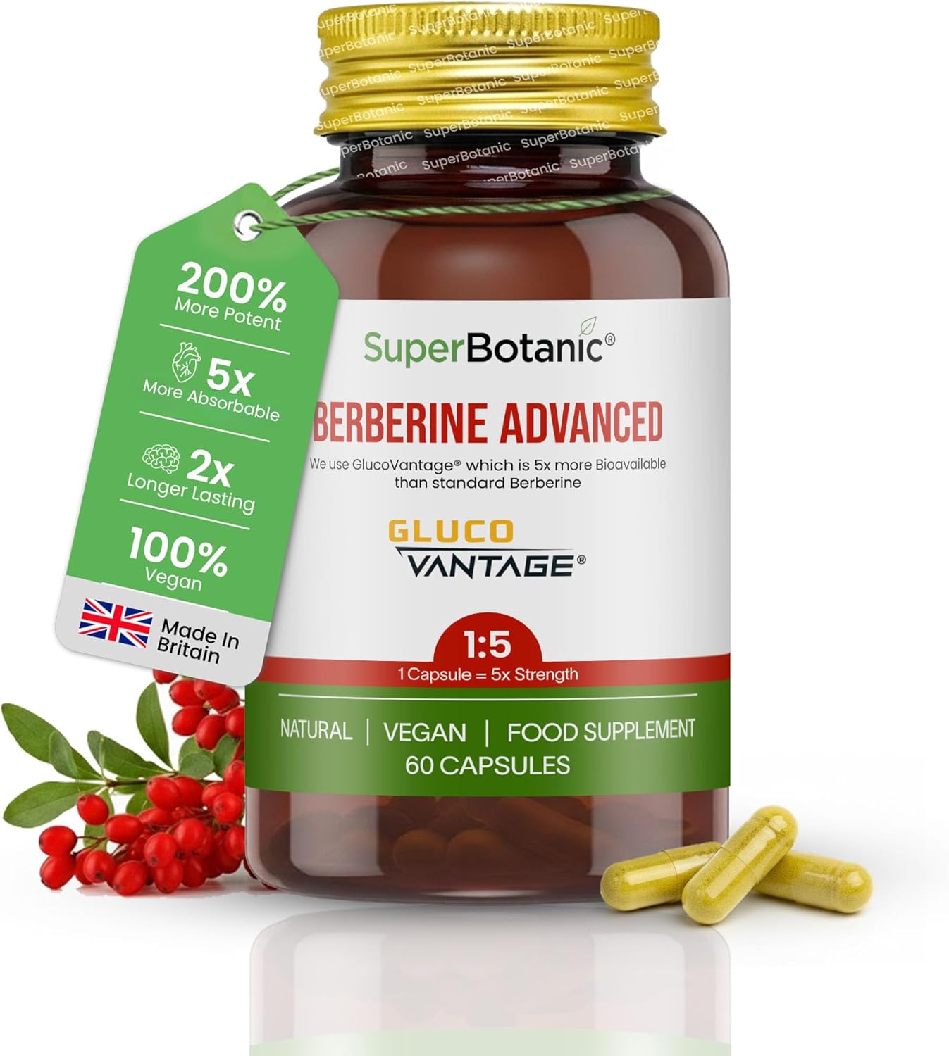 SuperBotanic Berberine Advanced 150mg 60 Capsules - Strength Berberine Supplement - Suitable for Men and Women